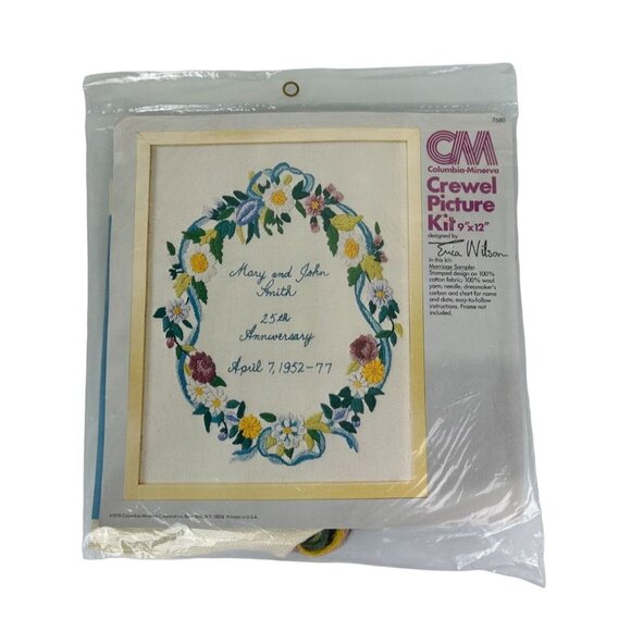 Vintage Columbia Minerva Crewel Craft Kit Marriage Sampler 1976 Floral - Picture 1 of 13